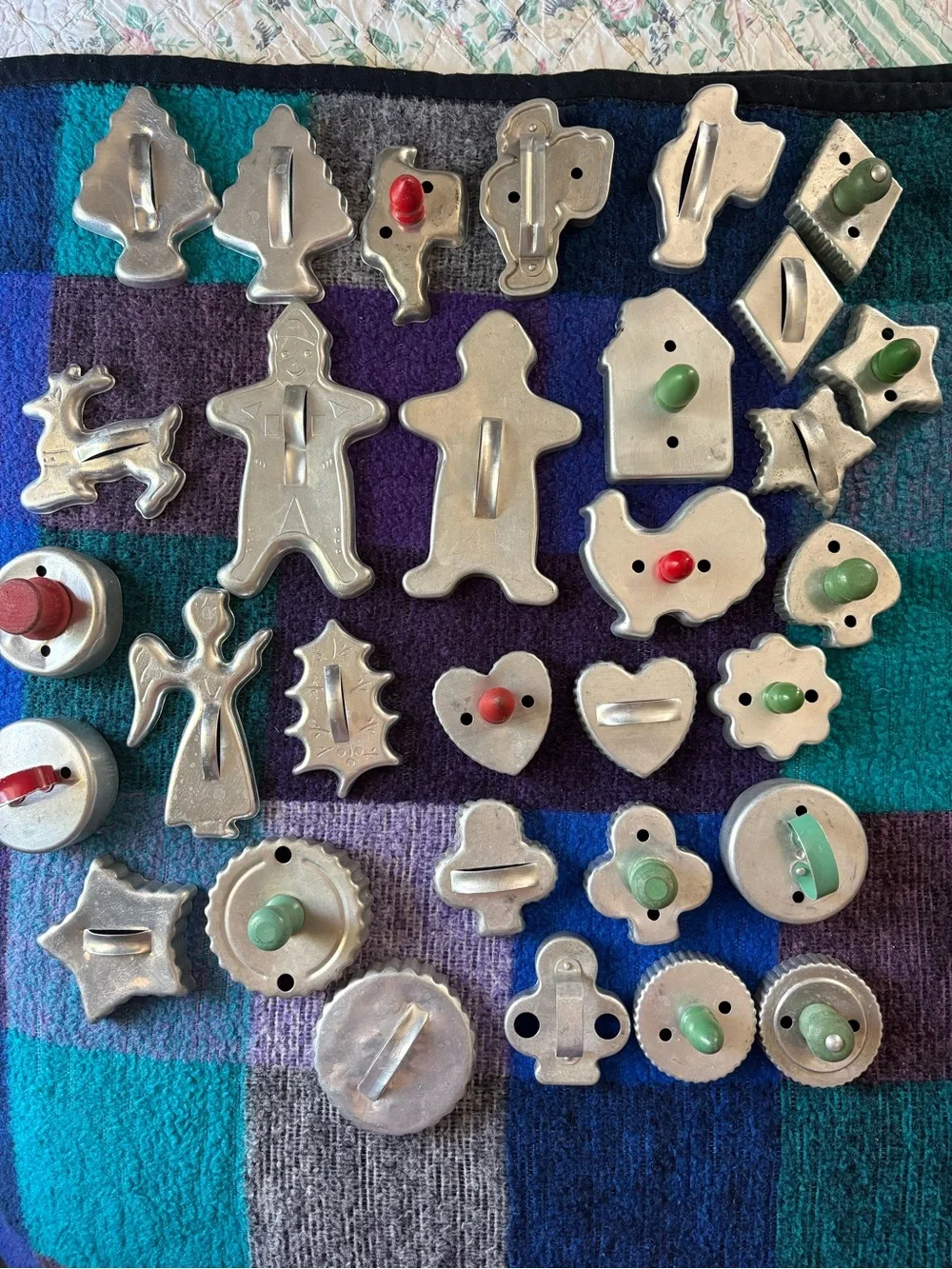 Vintage Metal Cookie Cutters Set with Red & Green Handles